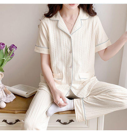 Paula 3 Pc Set Cotton Nightsuits In Beige