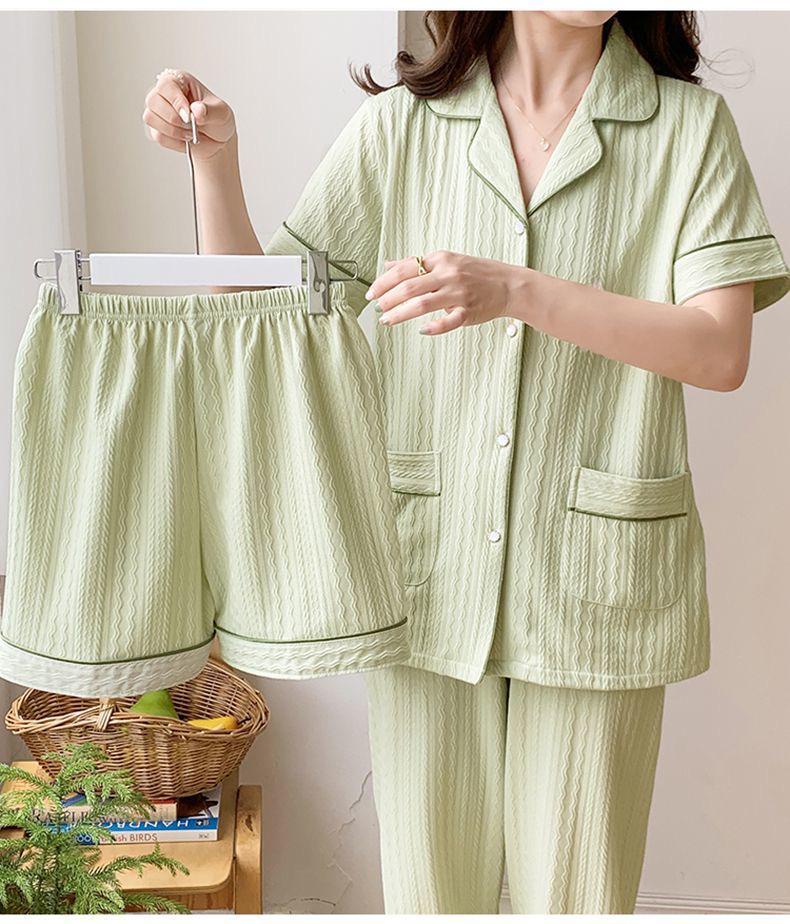 Paula 3 Pc Set Cotton Nightsuits In Pista Green