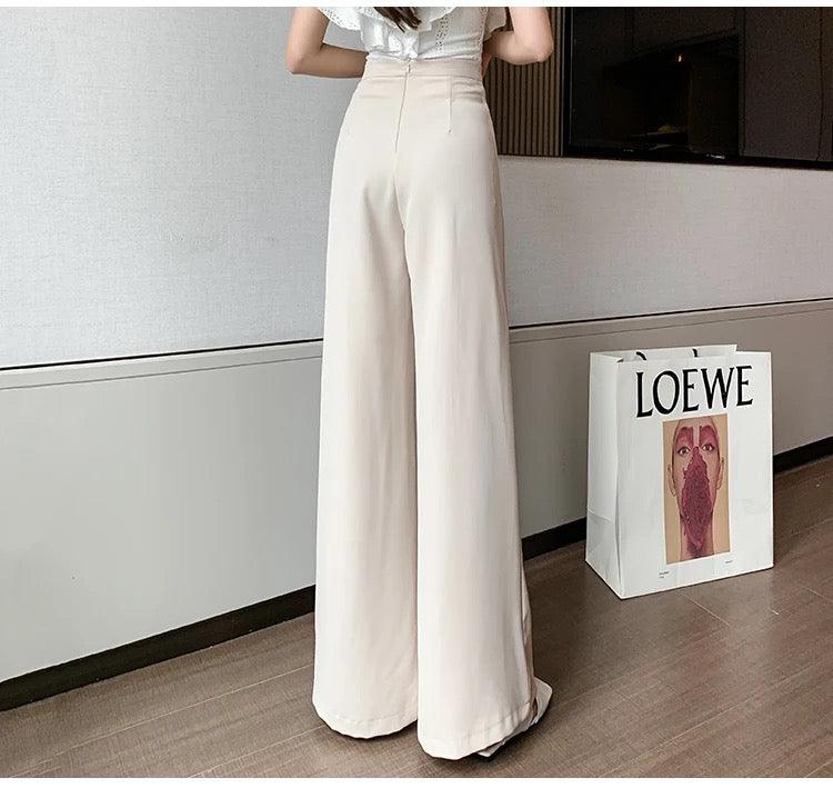 Meraki Wide Leg High Waist Pants In Beige