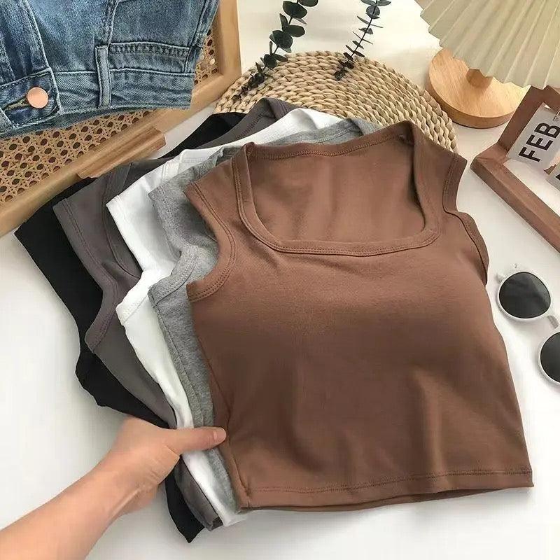 Kelly Tank Tops with Inbuilt Bra In Brown