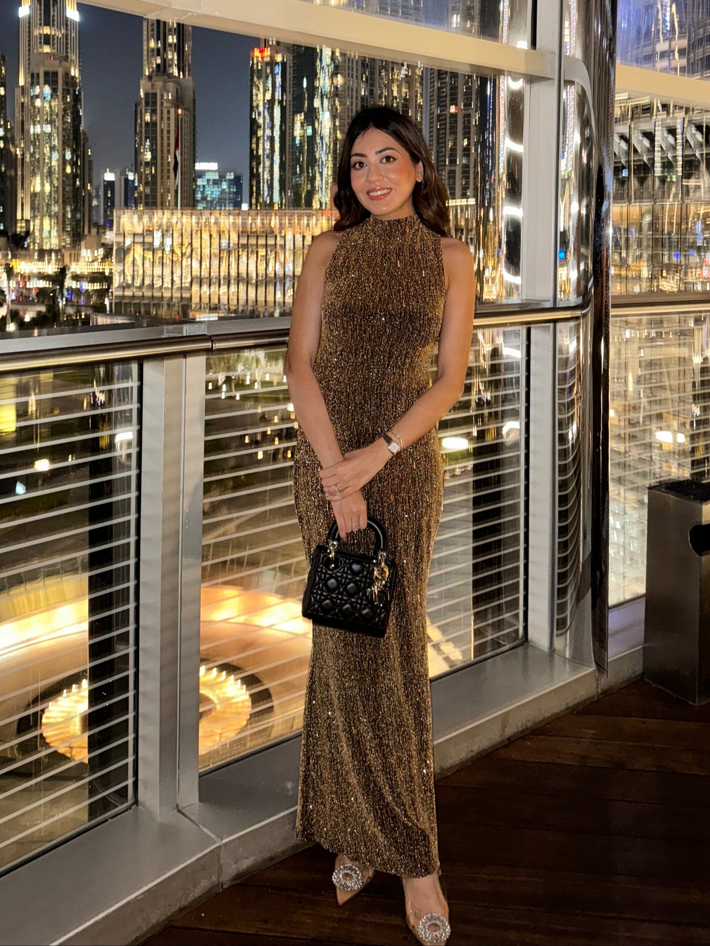 Miro Sequined Party Maxi Dress in Gold