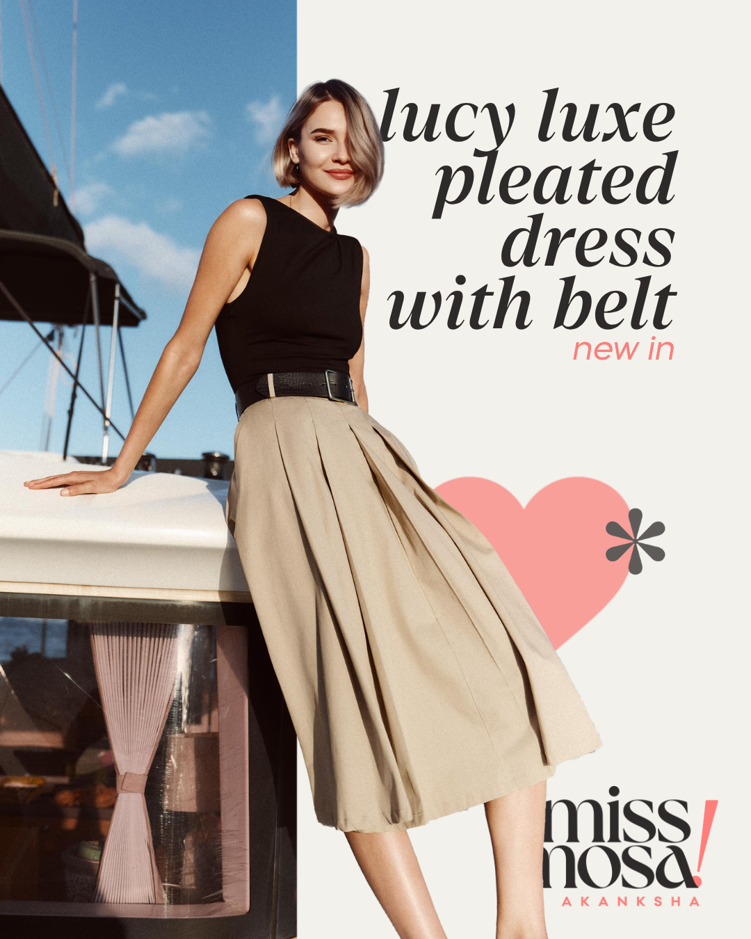 Lucy Luxe Elegant Pleated Dress  With Belt