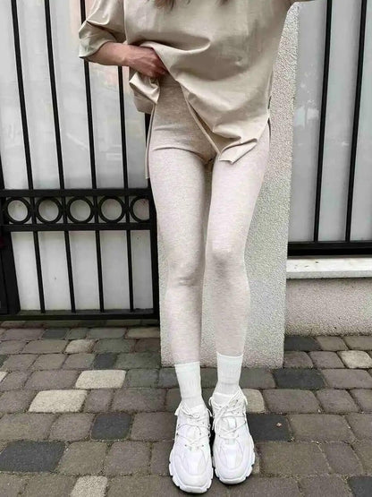 Lateno Premium Fleece Leggings In Black