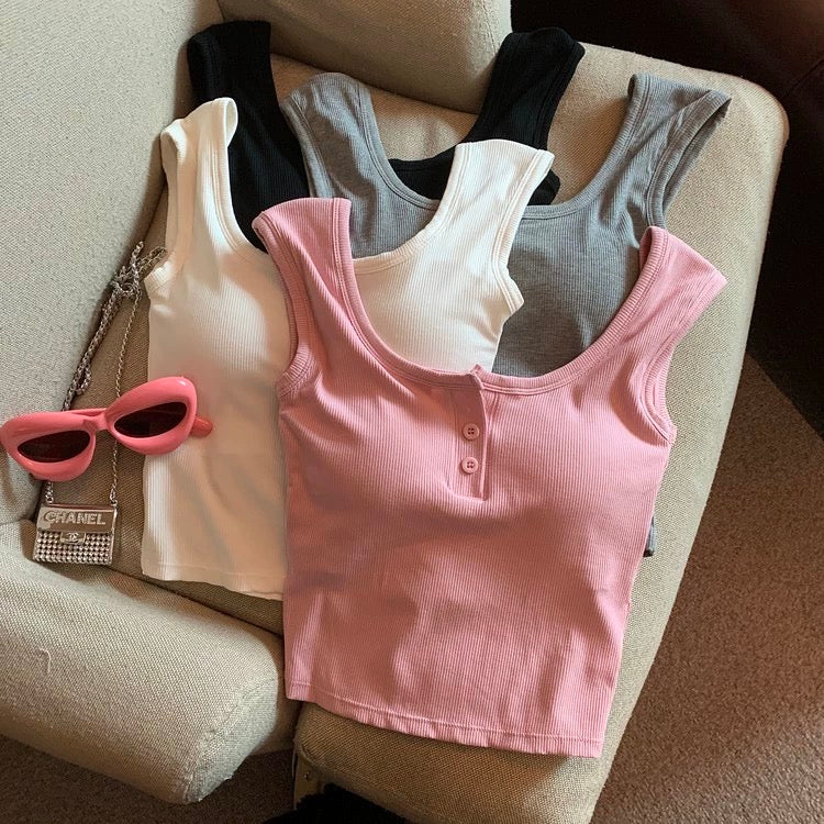 Maria Tank Tops with Inbuilt Bra In Grey