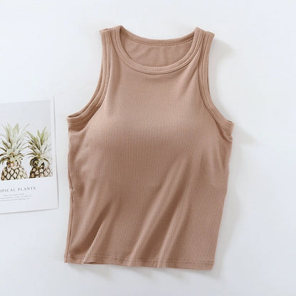 Rosalie Tank Tops with Inbuilt Bra In Brown