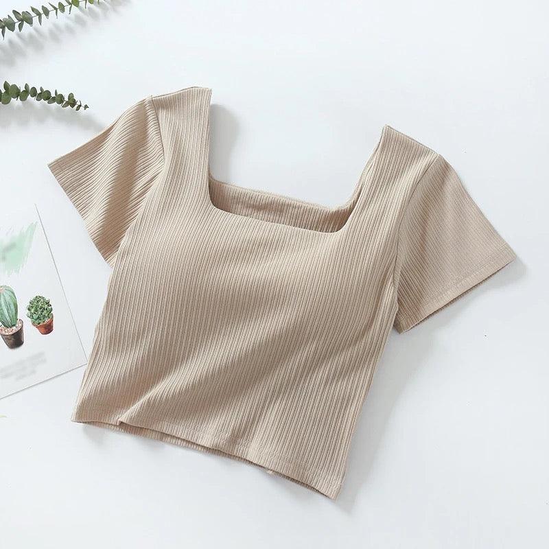 Levo Summer Tops with Inbuilt Bra In Beige