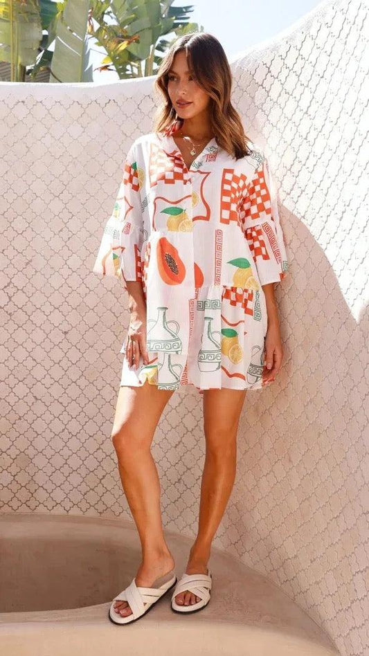 Rubeya Breezy Summer Dress In Orange