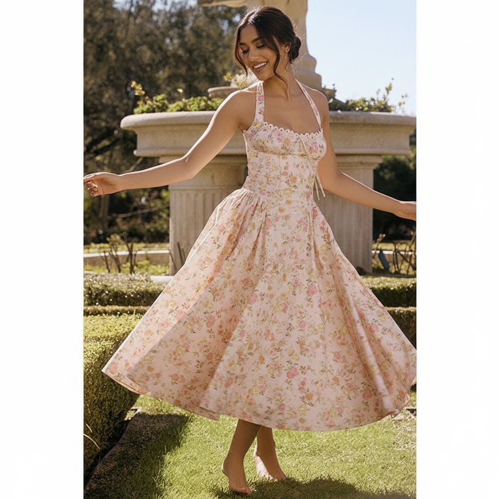 Begonia Floral Midi Dress In Peach