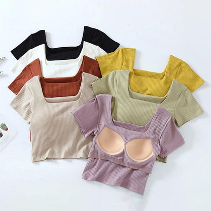 Levo Summer Tops with Inbuilt Bra In Rust
