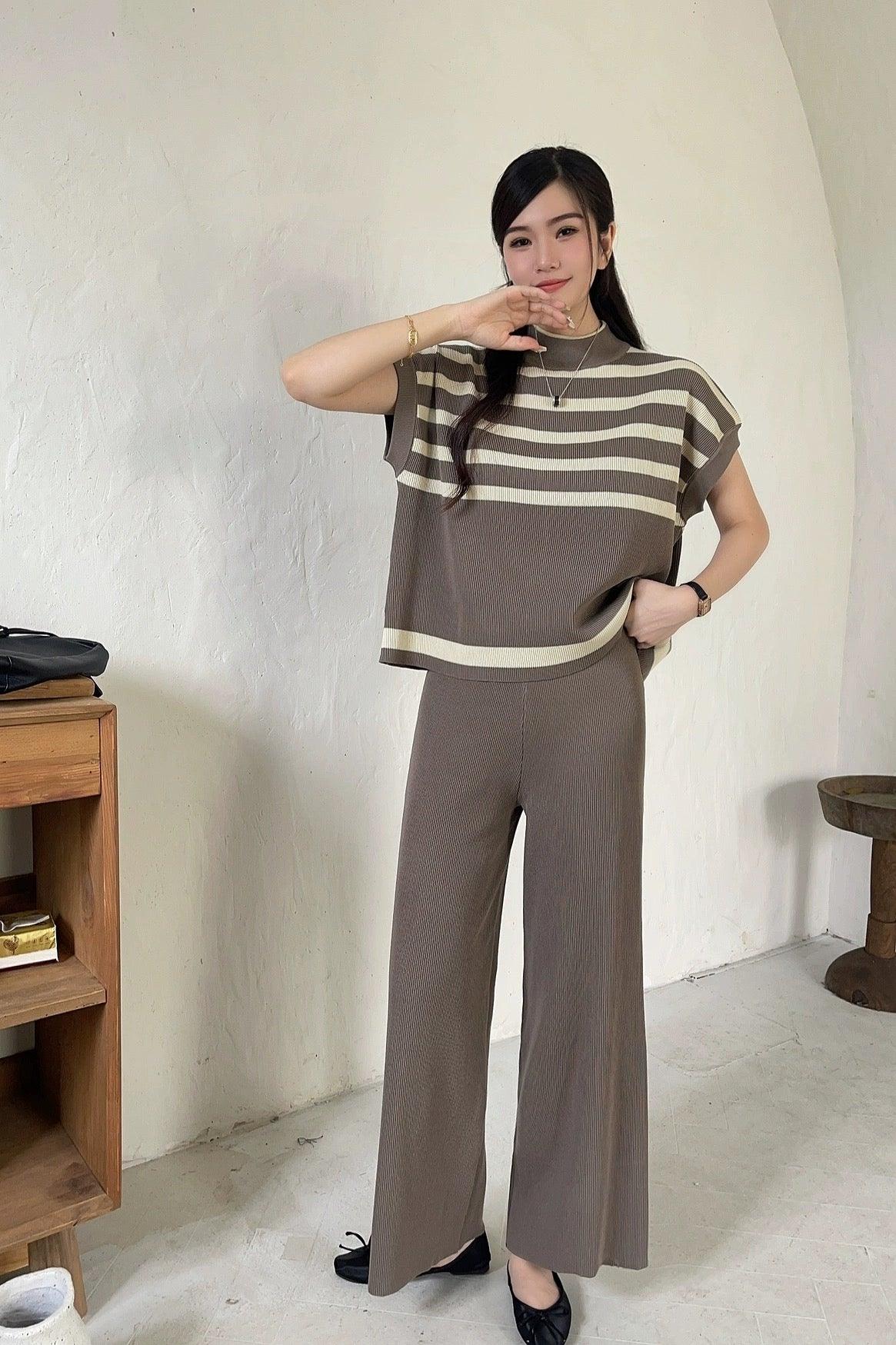 Matsel Ribbed Summer Co-ord Set In Brown