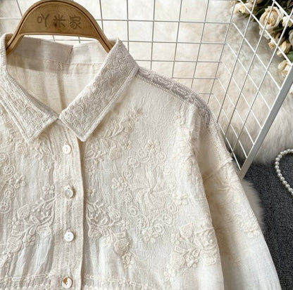 Fory Premium Embroidered Cotton Shirts In Beige