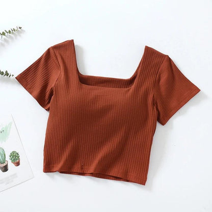 Levo Summer Tops with Inbuilt Bra In Rust