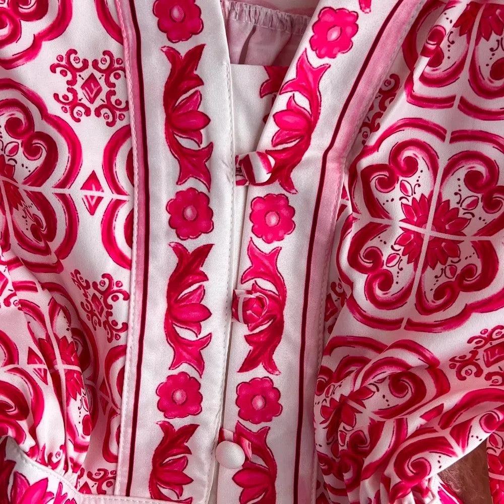 Bologna Porcelain Summer Vintage Dress In Pink