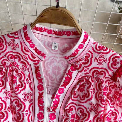 Bologna Porcelain Summer Vintage Dress In Pink