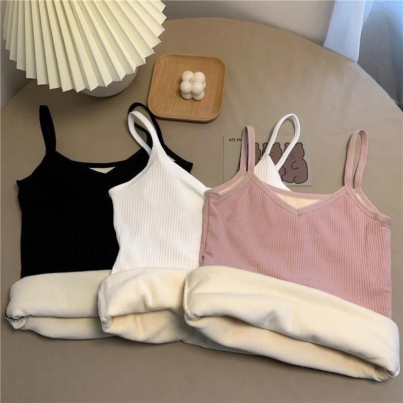 Saler Warm Tank Tops with Fleece Lining In White