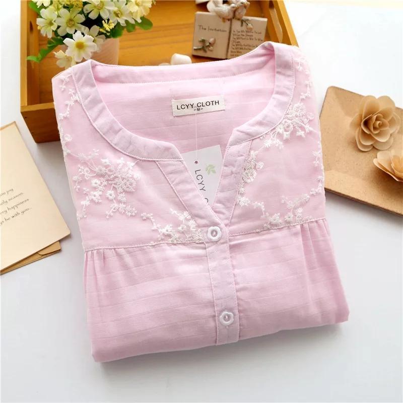 Cotton Embroidered Nightsuits In Pink