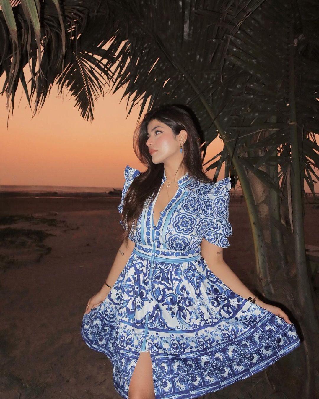 Bologna Porcelain Summer Vintage Dress In Blue