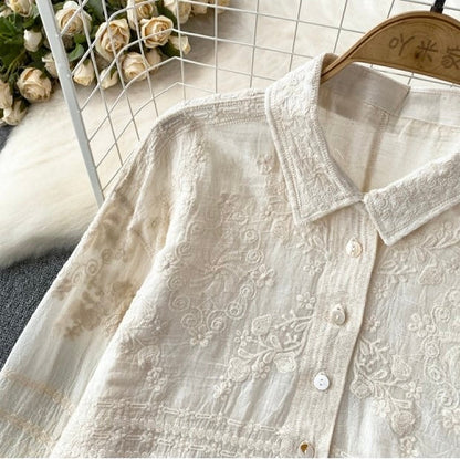 Fory Premium Embroidered Cotton Shirts In Beige
