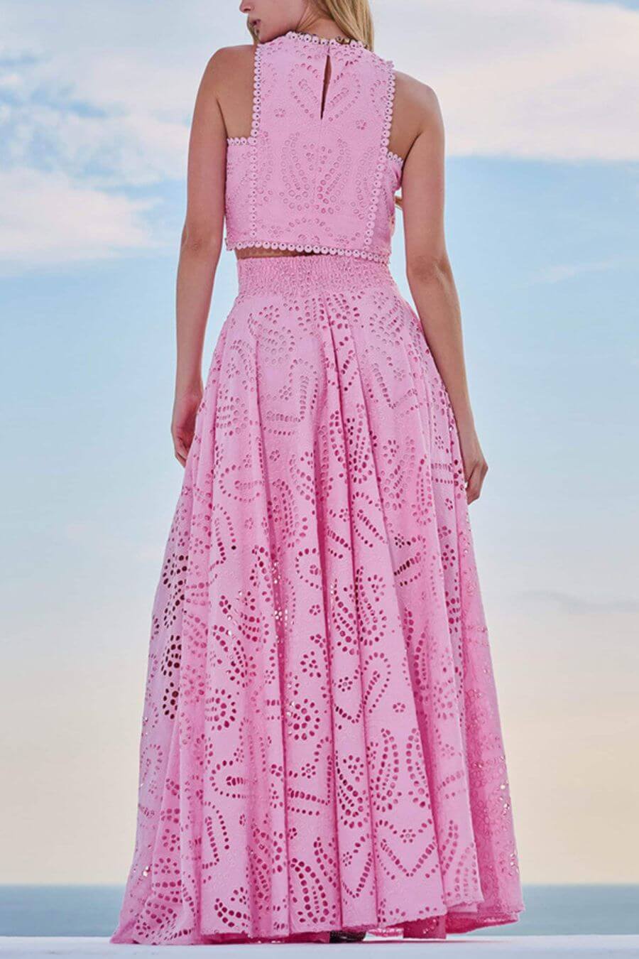 Celine Eyelet Summer Coord Set In Pink