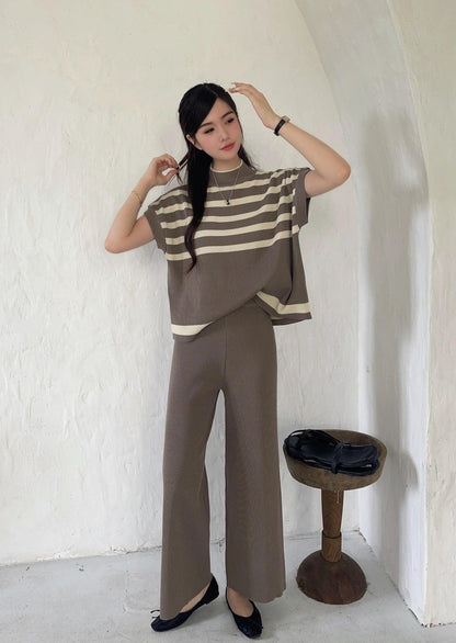 Matsel Ribbed Summer Co-ord Set In Brown