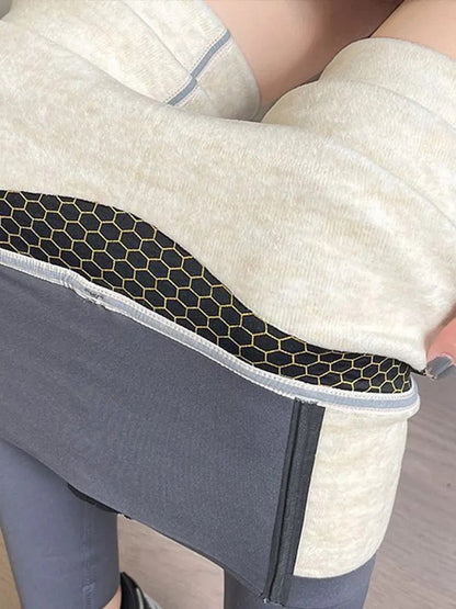 Martha Slimming Premium Fleece Leggings with Buttons In Black