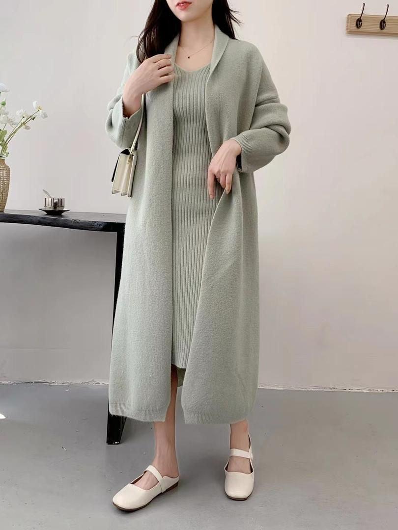 Manie Bodycon Dress with Woolen Coat In Mint Green
