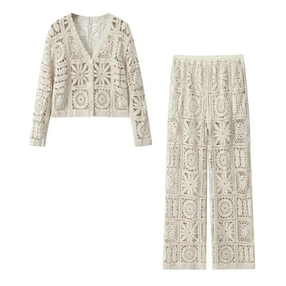 Laysha Crochet Holiday Coord - Resortwear In Beige