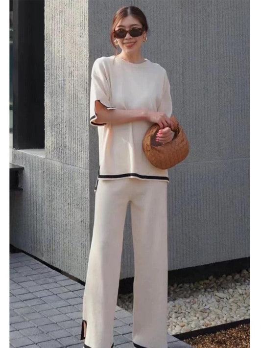 Flexxi Knitted Cotton Co-ord Set In Beige