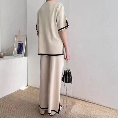Flexxi Knitted Cotton Co-ord Set In Brown