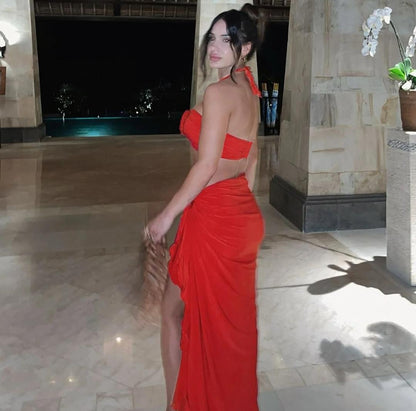 Mayne Summer Holiday Coord Set -Resortwear In Red