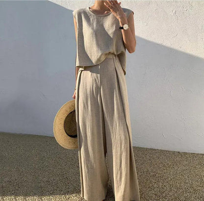 Falrey Statement Linen Suit Set In Navy Blue