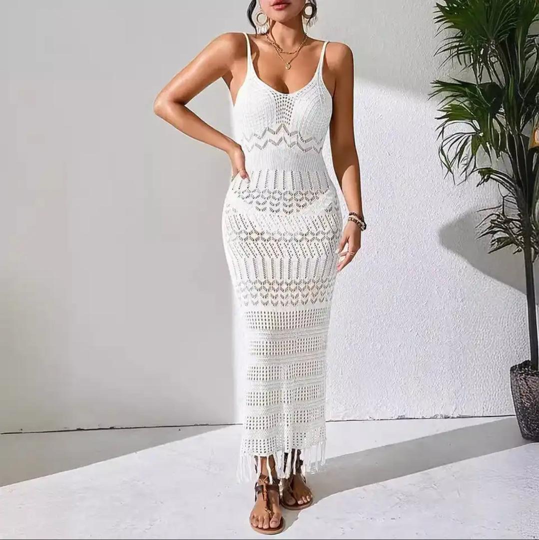 Emira Soft Knit Crochet Dress-Resortwear