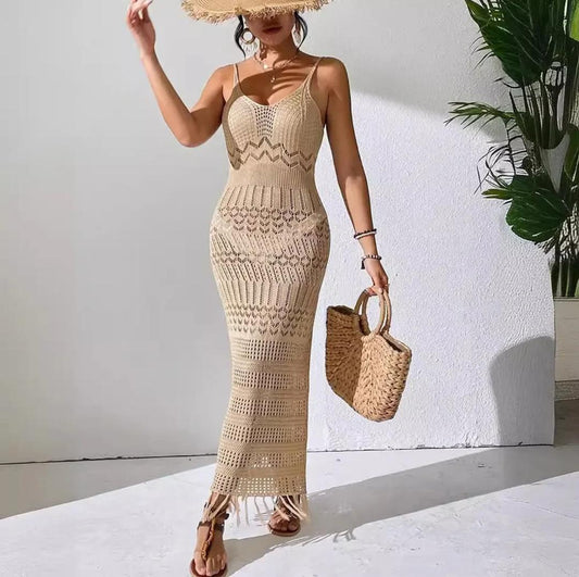 Emira Soft Knit Crochet Dress-Resortwear