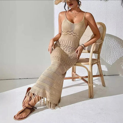 Emira Soft Knit Crochet Dress-Resortwear