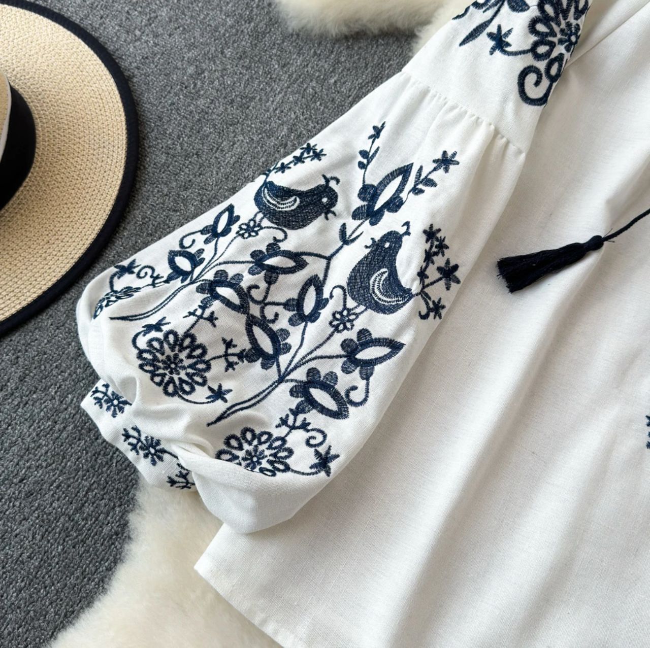 Teo  Embroidered Summer Top In White