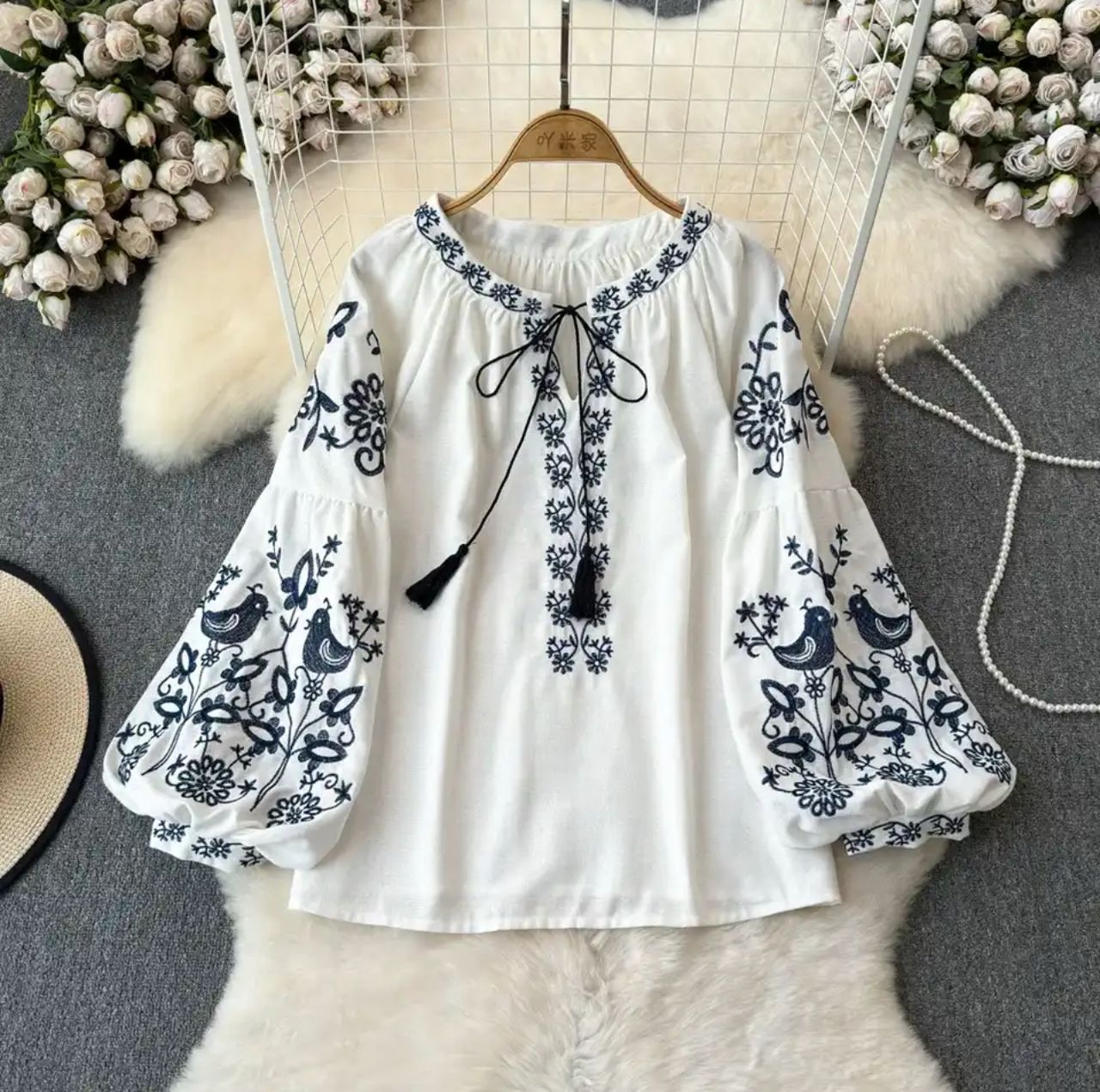 Teo  Embroidered Summer Top In White