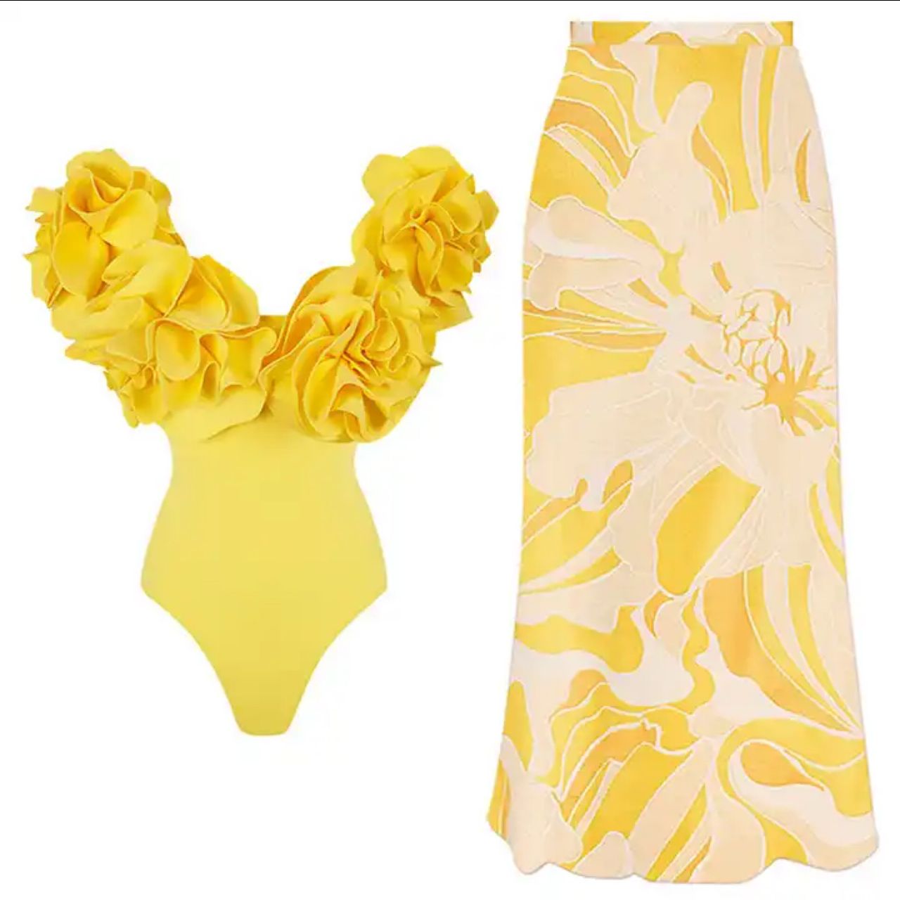 Liana Swimsuit With Sarong Skirt In Yellow