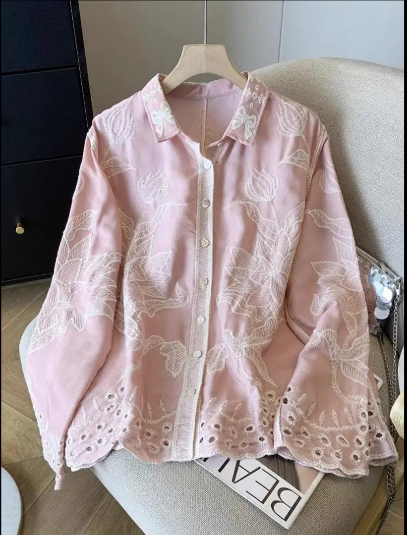 Deli Premium Embroidered Cotton Shirts In Pink