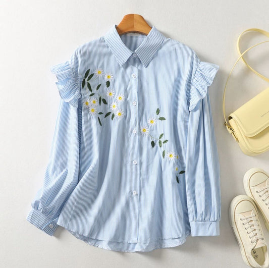 Solly Statement Floral Shirt In Sky Blue