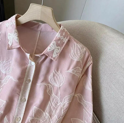 Deli Premium Embroidered Cotton Shirts In Pink