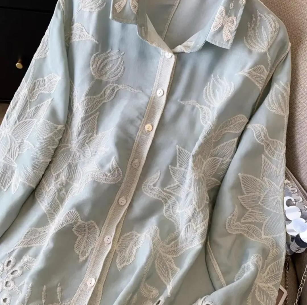 Deli Premium Embroidered Cotton Shirts In Blue