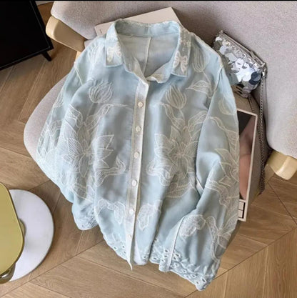 Deli Premium Embroidered Cotton Shirts In Blue