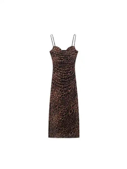 Leopard Print Bodycon Midi Dress In Brown