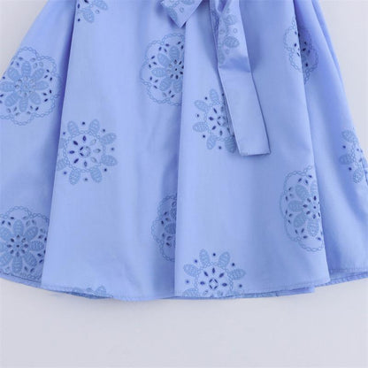 Melon Summer Eyelet Cotton Dress In Blue
