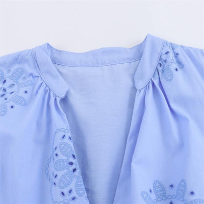 Melon Summer Eyelet Cotton Dress In Blue