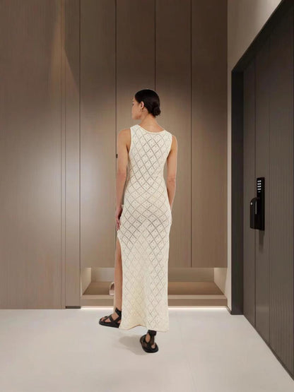 Ella Luxe Soft Knit Dress- Resortwear In Beige