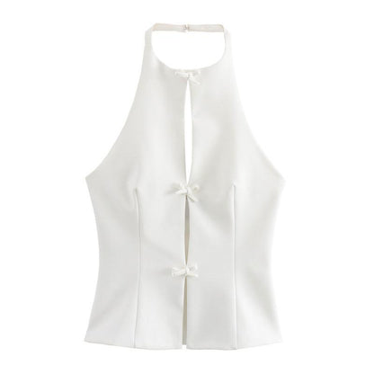 Hilton Statement Vest Knot Top In White
