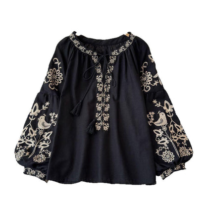 Teo  Embroidered Summer Top In Black