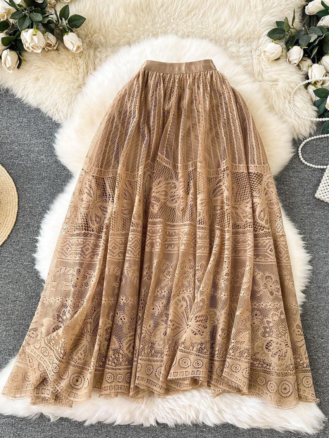 Maribel Statement Lace Skirt In Brown