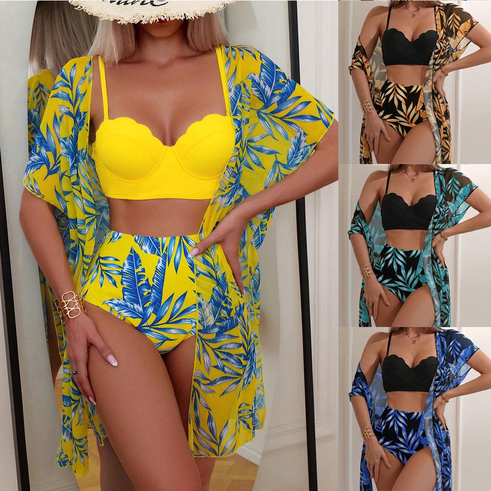 Shay Holiday Bikini Set With Cape In Yellow